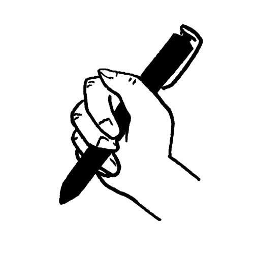 Dessin d'une main qui empoigne un stylo